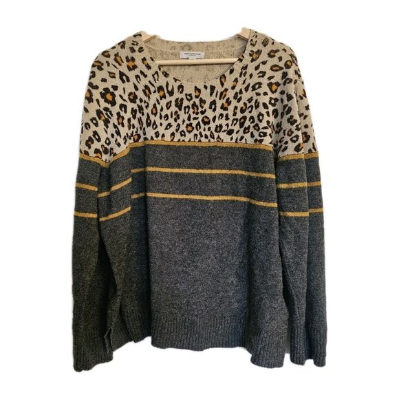 beachlunchlounge Sweaters - Beach Lunch Lounge Crewneck Sweater Leopard Print Grey Plus Size‎ XXXL (22)